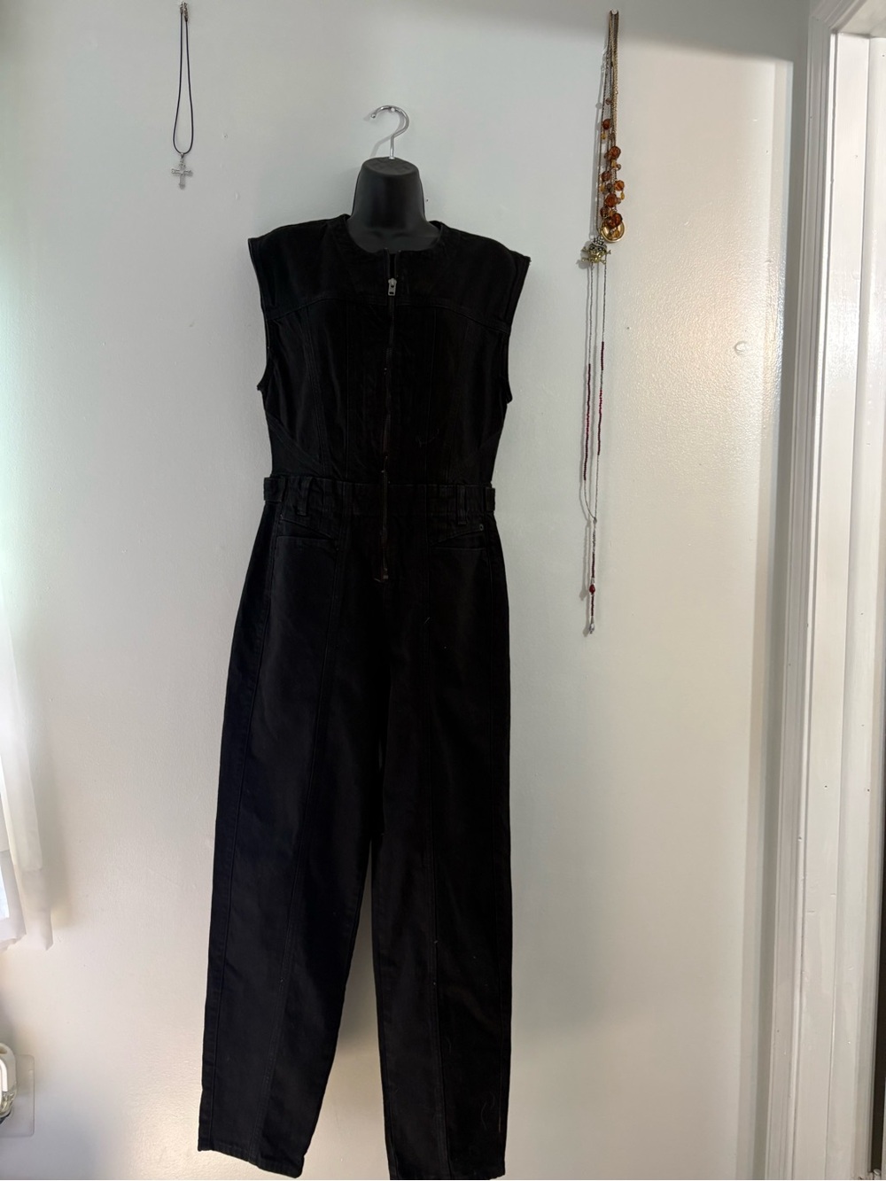 Brand New Black Sleeveless Zip-Front jean Jumpsuit